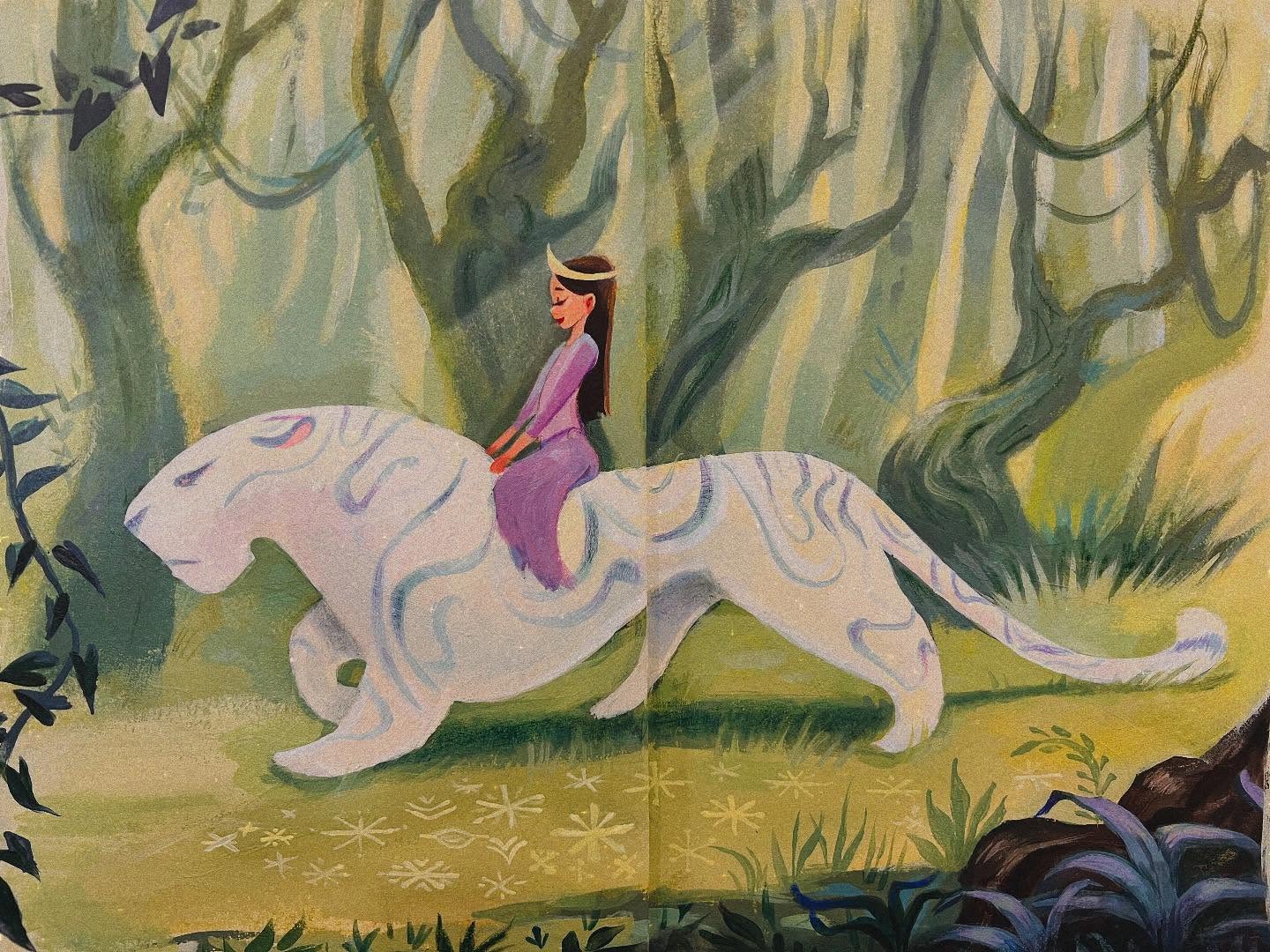 Girl in purple riding a white tiger